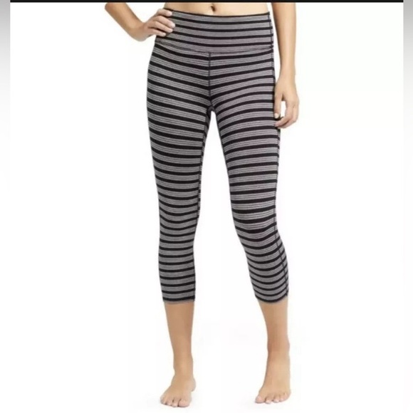 Athleta Striped Chaturanga Capri Leggings, Heather Gray & Black, Size MP - Picture 1 of 13
